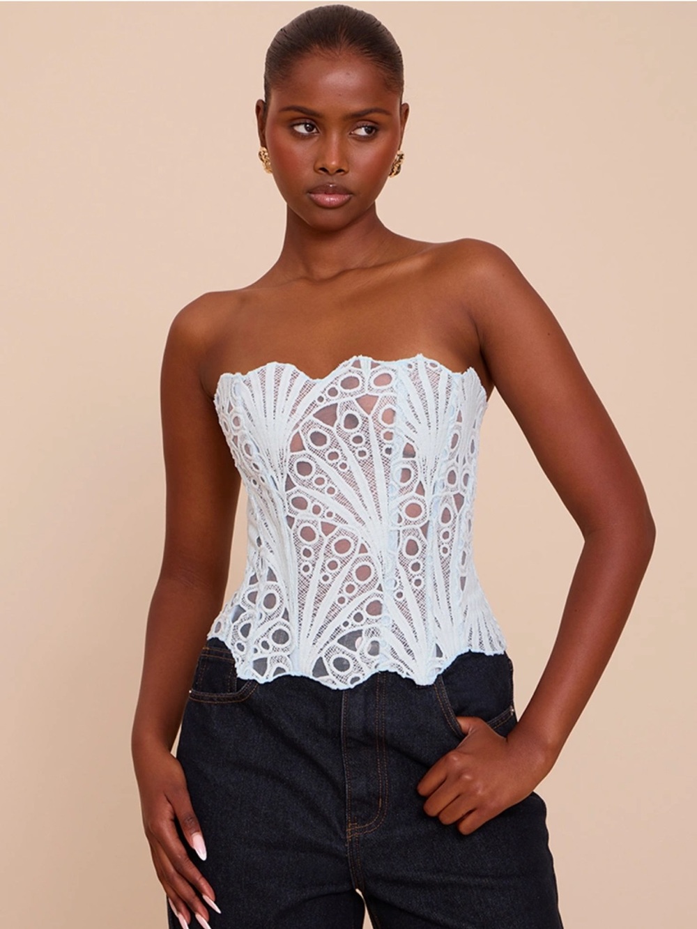 PrettyLittleThing Mint Lace Strapless Bustier Camisole